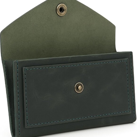 Green Leather Money Wallets for Women Budgeting Cash Organizer with Snap - Picture 1 of 9